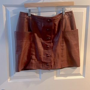 Sezane mini leather skirt in tan